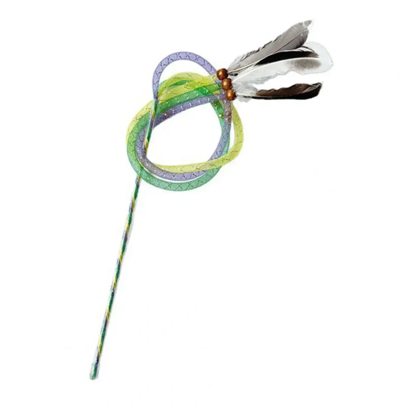 Cat Toy for Solo Play Bite-resistant Cat Toy Feather Teasing Cat Stick Toy Rod with Elastic Mesh Tube Kitten Pet for Birthday