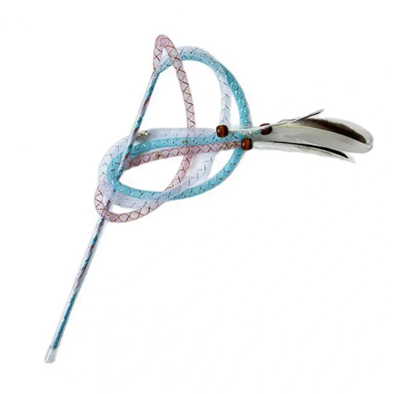 Cat Toy for Solo Play Bite-resistant Cat Toy Feather Teasing Cat Stick Toy Rod with Elastic Mesh Tube Kitten Pet for Birthday