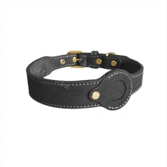 Genuine Leather Dog Collar for Apple AirTag – Full Grain Detachable Tracker Holder, Handmade Pet Tracking Collar
