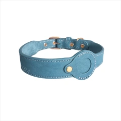 Genuine Leather Dog Collar for Apple AirTag – Full Grain Detachable Tracker Holder, Handmade Pet Tracking Collar