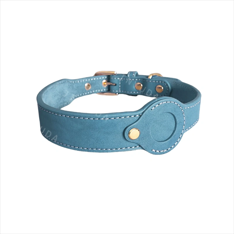 Genuine Leather Dog Collar for Apple AirTag – Full Grain Detachable Tracker Holder, Handmade Pet Tracking Collar