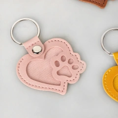 Commemorative Pet Hair Storage Bag Heart Keychain Leather Cat Paw Keyring Diy Memorial Key Chain Cat Dog Fur Container Pendant