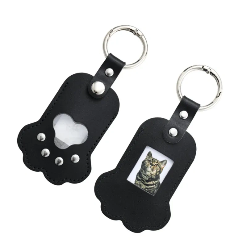 Japanese Style Paw Shaped Pet Memorial Keychain PU Leather Pendant for Storing Cat Dog Fur Pet Hair Keepsake Locket Accessories