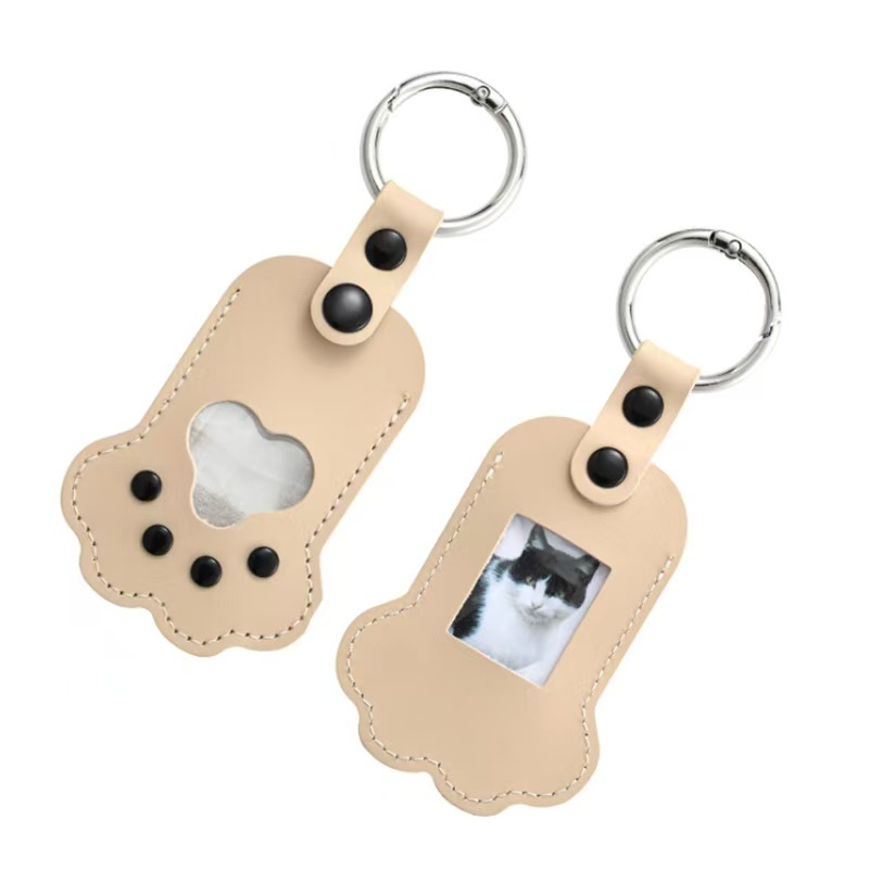 Paw Shaped Pet Memorial Keychain PU Leather Pendant for Storing