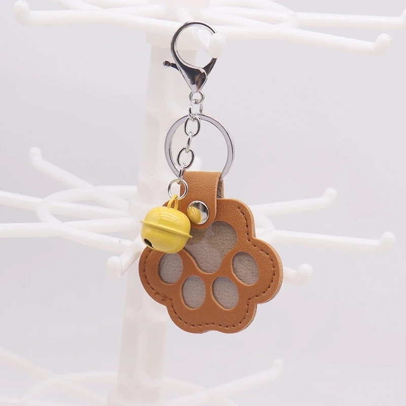 Pu Leather Pet Hair Memorial Keychain Hair Grooming Multifunctional Pet Hair Storage Bag Keyring Portable Paw Shape Keyring