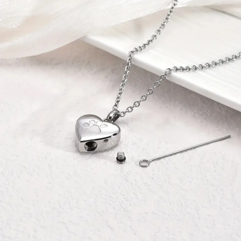 Pet Ashes Heart Cremation Jewelry Urn Necklace for Ashes for Women Men, Paw Print  Memorial Pendant Ash Jewelry