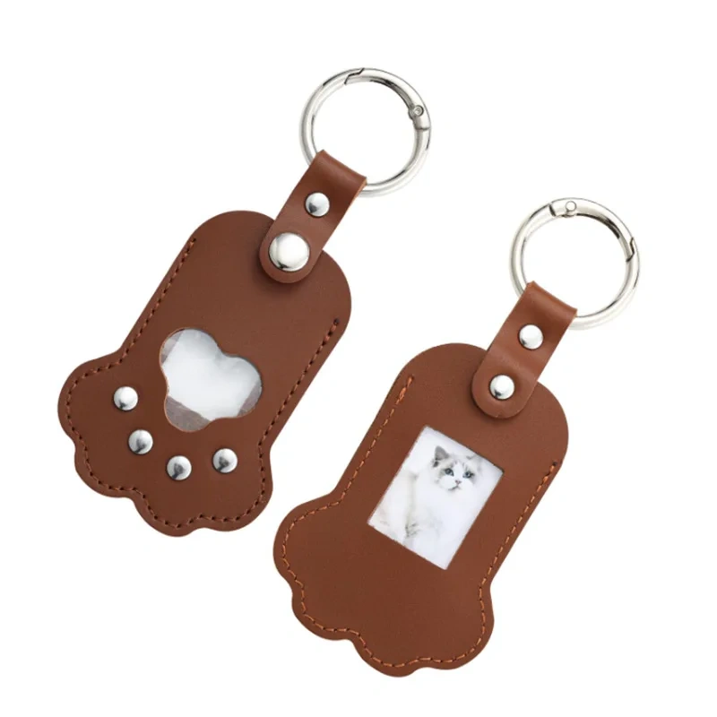 Japanese Style Paw Shaped Pet Memorial Keychain PU Leather Pendant for Storing Cat Dog Fur Pet Hair Keepsake Locket Accessories