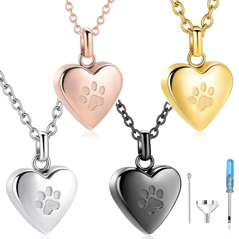Pet Ashes Heart Cremation Jewelry Urn Necklace for Ashes for Women Men, Paw Print  Memorial Pendant Ash Jewelry