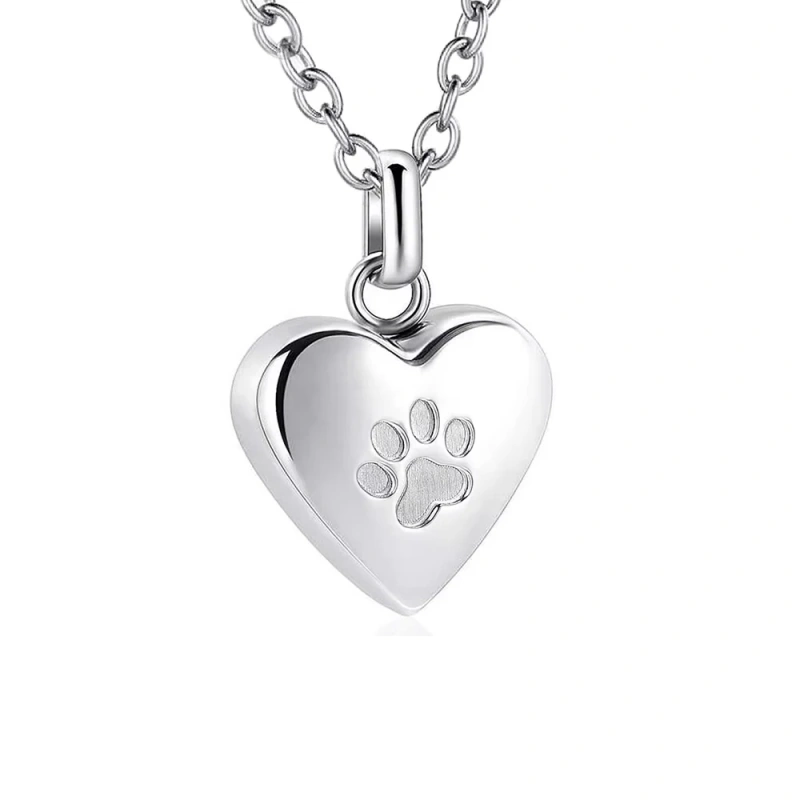 Pet Ashes Heart Cremation Jewelry Urn Necklace for Ashes for Women Men, Paw Print  Memorial Pendant Ash Jewelry