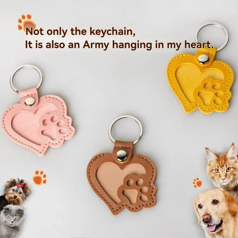 Commemorative Pet Hair Storage Bag Heart Keychain Leather Cat Paw Keyring Diy Memorial Key Chain Cat Dog Fur Container Pendant