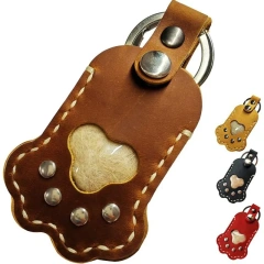Memorial Pet Hair Keepsake Bag - Leather Cat Paw Keychain, Handmade Pet Memorial Keychain  Holder For Dogs Cats