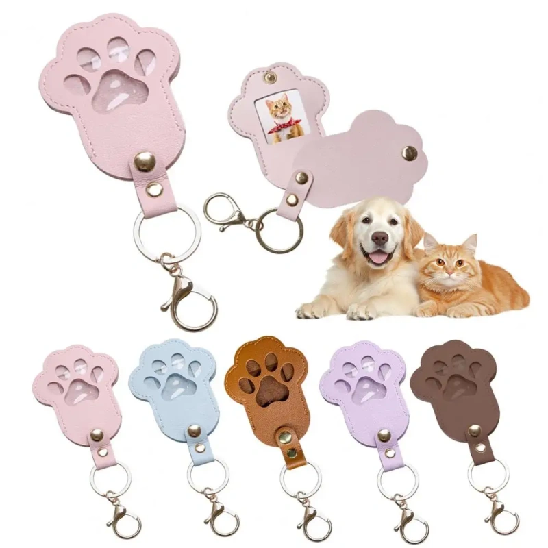 Pet Memorial Keychain Pendant Dog Cat Claw Design Faux Leather Pet Hair Memorial Keychain Pet Accessory Заключитель