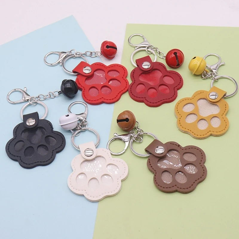 Pu Leather Pet Hair Memorial Keychain Hair Grooming Multifunctional Pet Hair Storage Bag Keyring Portable Paw Shape Keyring