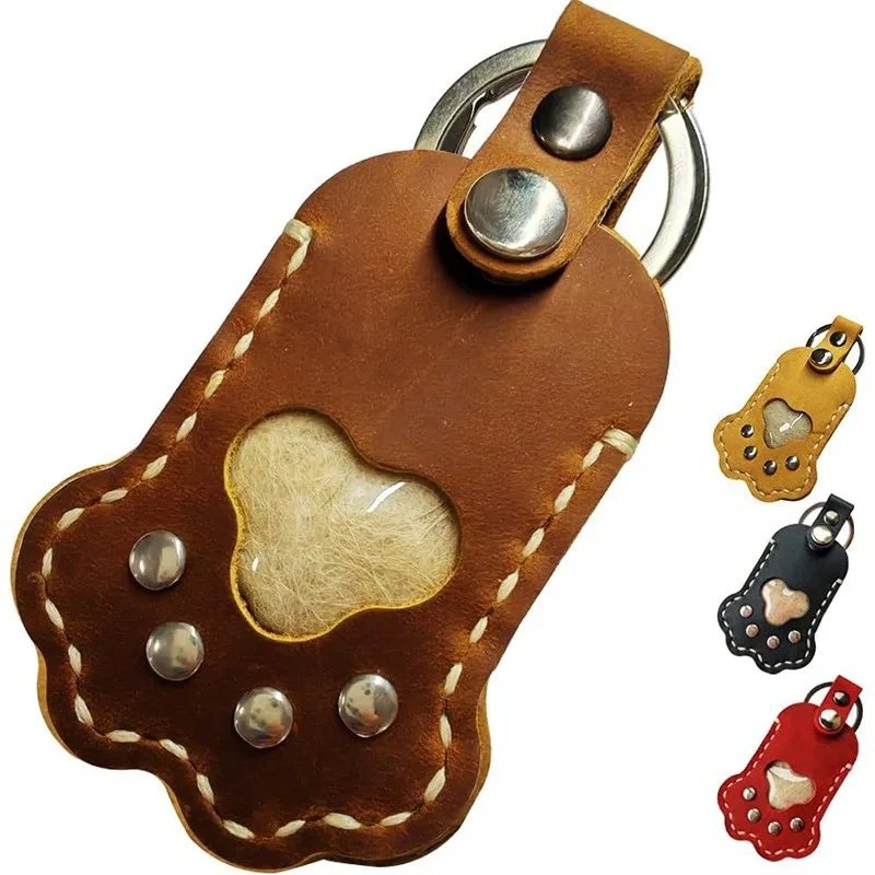 Memorial Pet Hair Keepsake Bag - Leather Cat Paw Keychain, Handmade Pet Memorial Keychain  Holder For Dogs Cats