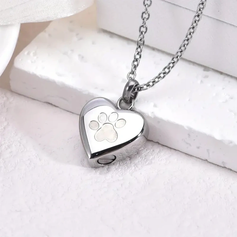 Pet Ashes Heart Cremation Jewelry Urn Necklace for Ashes for Women Men, Paw Print  Memorial Pendant Ash Jewelry