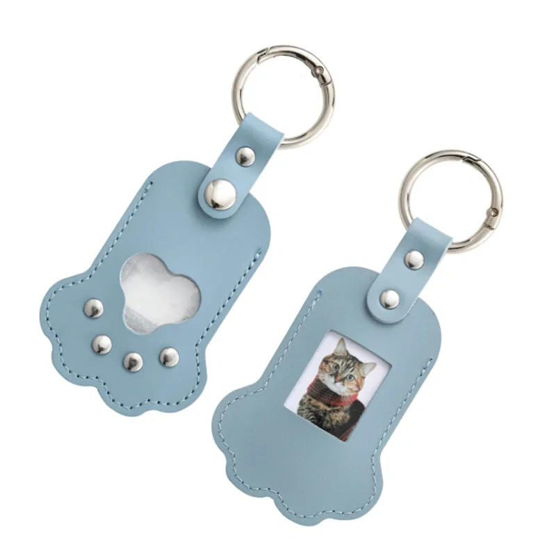 Japanese Style Paw Shaped Pet Memorial Keychain PU Leather Pendant for Storing Cat Dog Fur Pet Hair Keepsake Locket Accessories