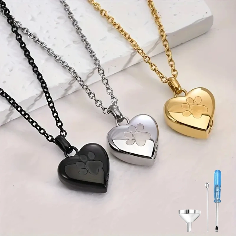 Pet Ashes Heart Cremation Jewelry Urn Necklace for Ashes for Women Men, Paw Print  Memorial Pendant Ash Jewelry