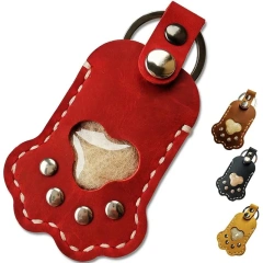 Memorial Pet Hair Keepsake Bag - Leather Cat Paw Keychain, Handmade Pet Memorial Keychain  Holder For Dogs Cats