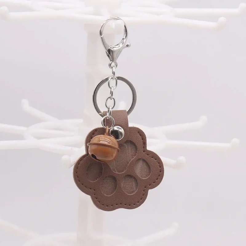 Pu Leather Pet Hair Memorial Keychain Hair Grooming Multifunctional Pet Hair Storage Bag Keyring Portable Paw Shape Keyring