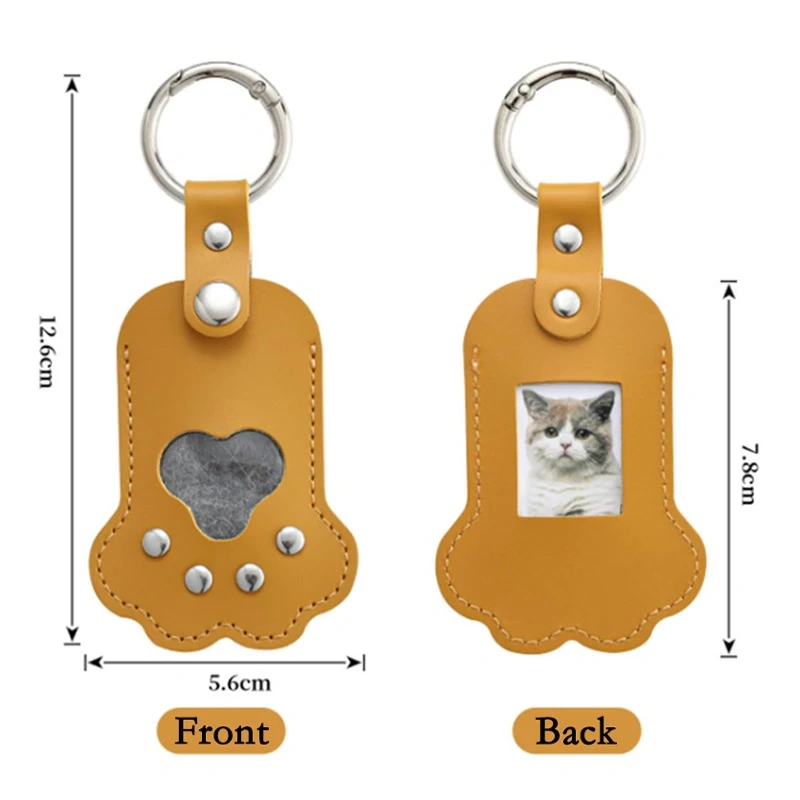 Japanese Style Paw Shaped Pet Memorial Keychain PU Leather Pendant for Storing Cat Dog Fur Pet Hair Keepsake Locket Accessories