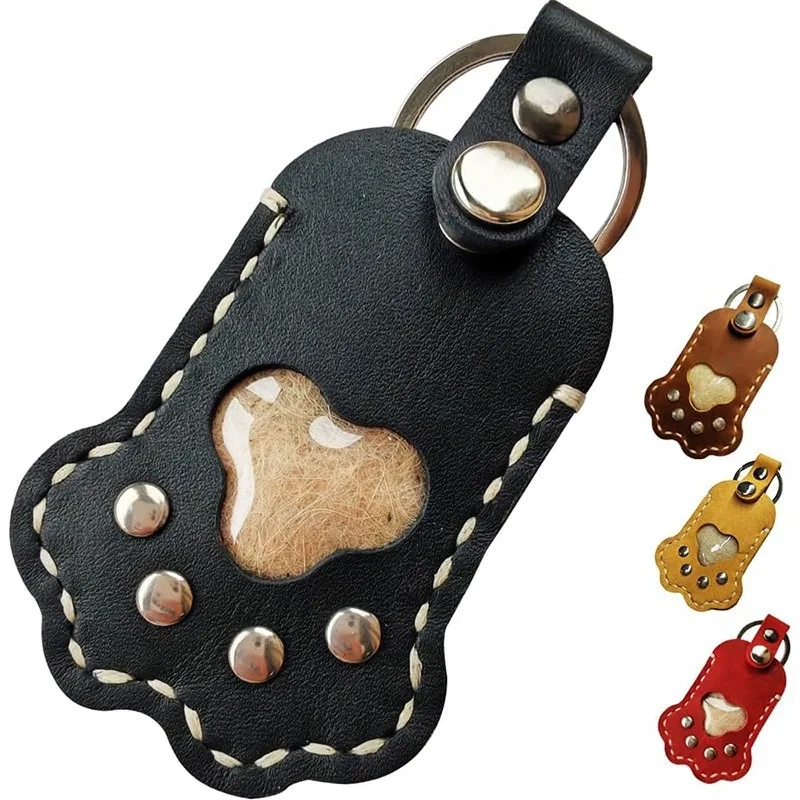 Memorial Pet Hair Keepsake Bag - Leather Cat Paw Keychain, Handmade Pet Memorial Keychain  Holder For Dogs Cats