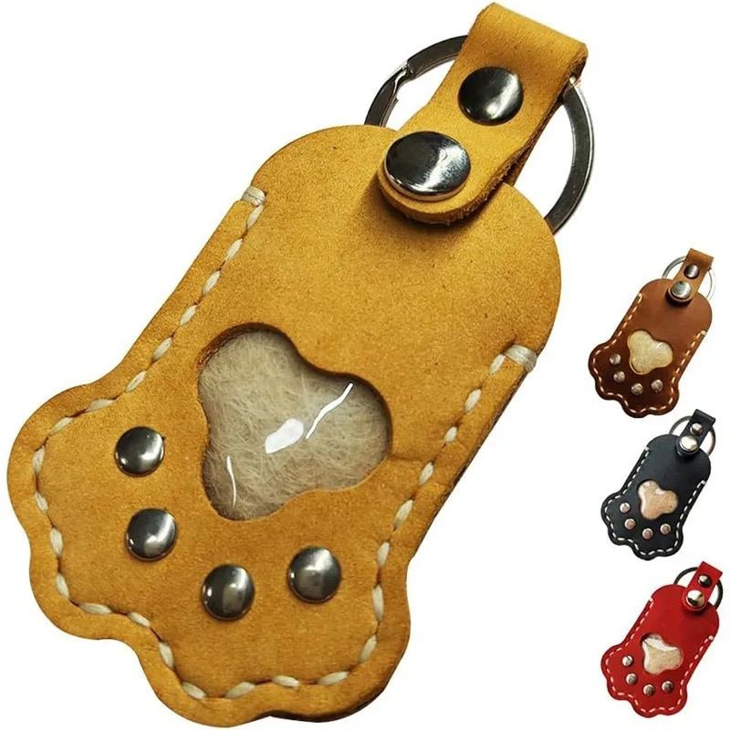 Memorial Pet Hair Keepsake Bag - Leather Cat Paw Keychain, Handmade Pet Memorial Keychain  Holder For Dogs Cats