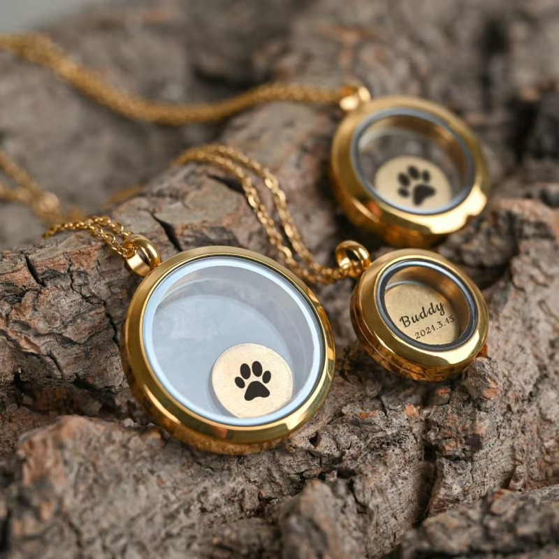 Pet Hair Ashes Engraved Photo Necklace