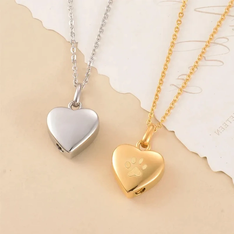 Pet Ashes Heart Cremation Jewelry Urn Necklace for Ashes for Women Men, Paw Print  Memorial Pendant Ash Jewelry