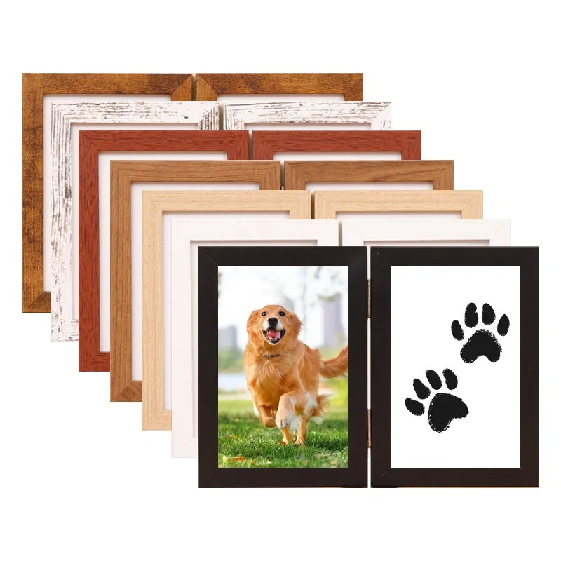 White Wood Dog Picture Frame Paw Print Kit Pet Memorial Gift for Dog Lovers