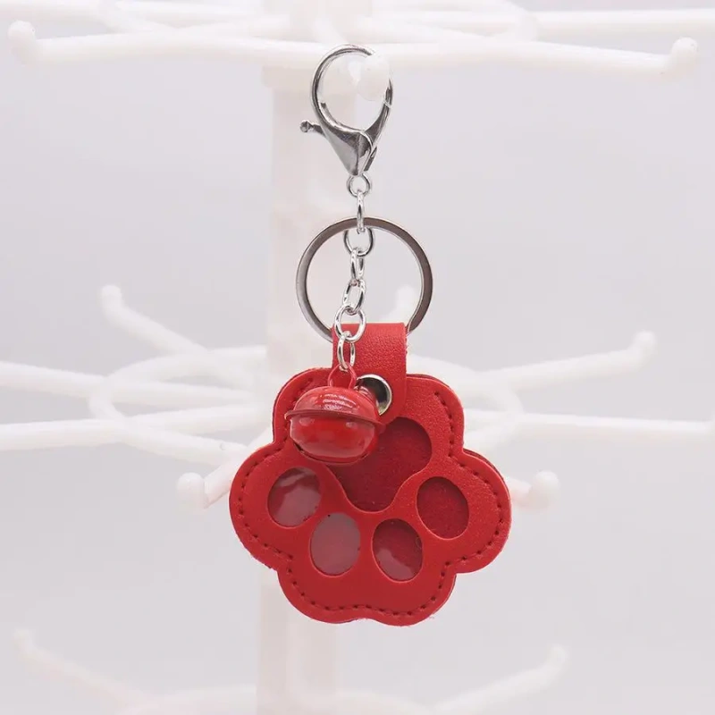 Pu Leather Pet Hair Memorial Keychain Hair Grooming Multifunctional Pet Hair Storage Bag Keyring Portable Paw Shape Keyring