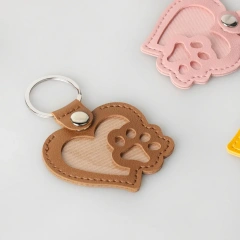 Commemorative Pet Hair Storage Bag Heart Keychain Leather Cat Paw Keyring Diy Memorial Key Chain Cat Dog Fur Container Pendant