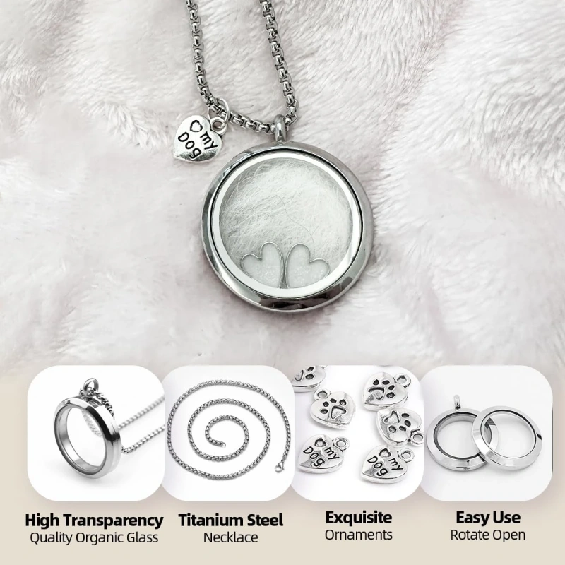 Pet Hair Souvenir Necklace Can Store Hair, Teeth, Cat and Dog Love, Commemorative Necklace, Fashionable Commemorative Gift