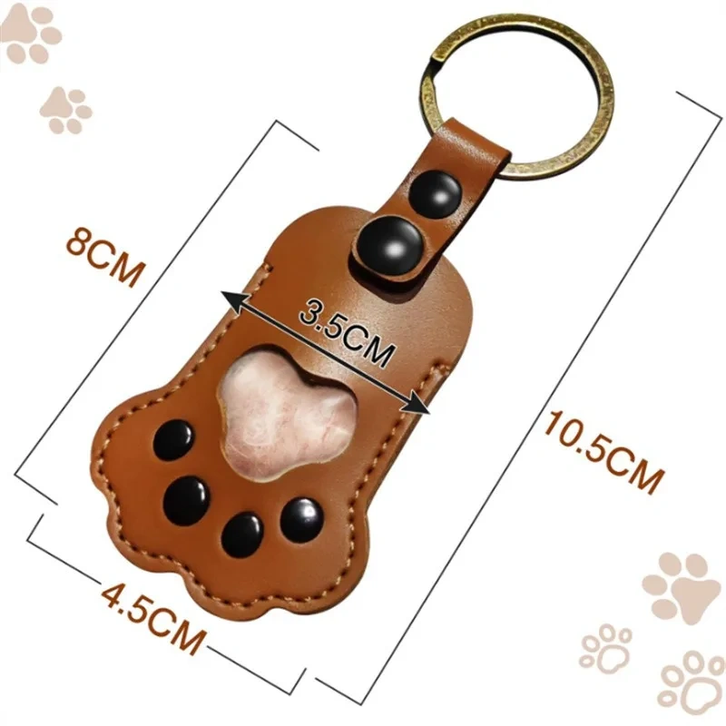 Memorial Pet Hair Keepsake Bag - Leather Cat Paw Keychain, Handmade Pet Memorial Keychain  Holder For Dogs Cats