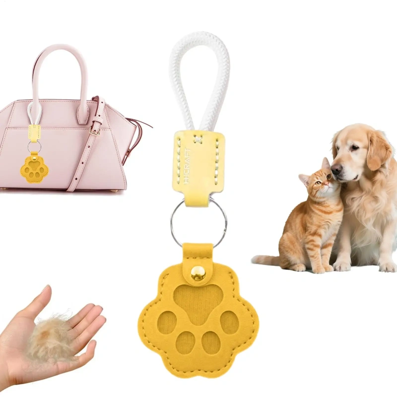 Artificial Leather Cat Hair Storage Keychain Cute Commemorative Pet Hair Keepsake Storage Keychain For Travel Commuting Hanging