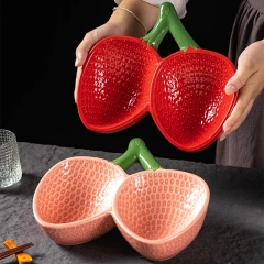 Strawberry Shaped Ceramic Plate Creative Seafood Dry Ice Plate Sashimi Plate Fruit Salad Plates Molecular Cuisine Tableware