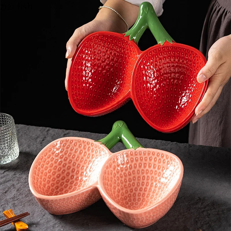Strawberry Shaped Ceramic Plate Creative Seafood Dry Ice Plate Sashimi Plate Fruit Salad Plates Molecular Cuisine Tableware