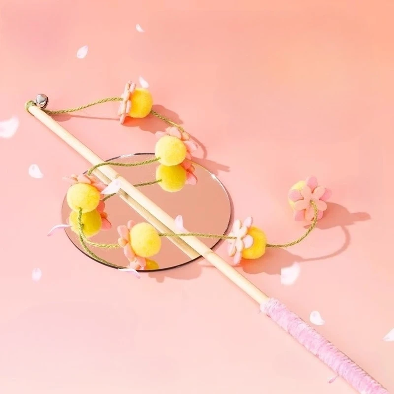 Cat Teaser Stick Toy Bell Squeaky Interactive Kitten Teasing Stick Toy Bite Resistant Training Self-pleasure Cat Toy Supplies