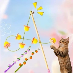Cat Teaser Stick Toy Bell Squeaky Interactive Kitten Teasing Stick Toy Bite Resistant Training Self-pleasure Cat Toy Supplies