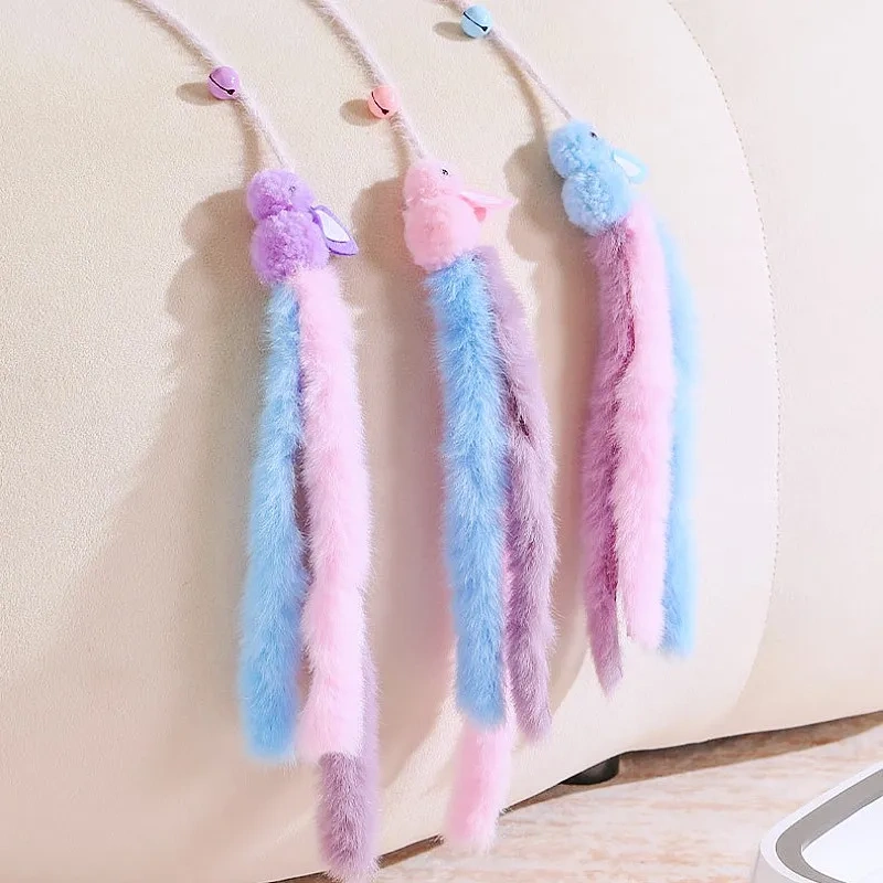 Cat Toys Plush Tassel Cats Teaser Stick Wool Rabbit Cat Toys Interactive Cute Sticks Cats Toy with Bell Kitten Toy Pet Supplies