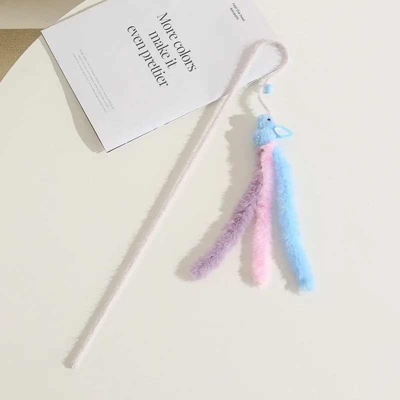 Cat Toys Plush Tassel Cats Teaser Stick Wool Rabbit Cat Toys Interactive Cute Sticks Cats Toy with Bell Kitten Toy Pet Supplies