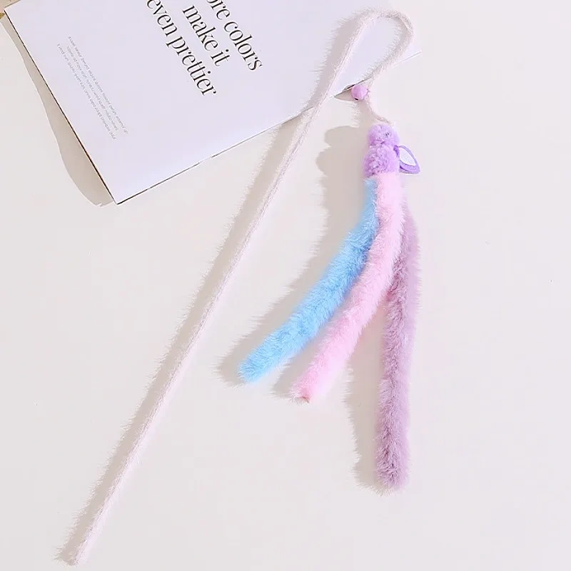 Cat Toys Plush Tassel Cats Teaser Stick Wool Rabbit Cat Toys Interactive Cute Sticks Cats Toy with Bell Kitten Toy Pet Supplies