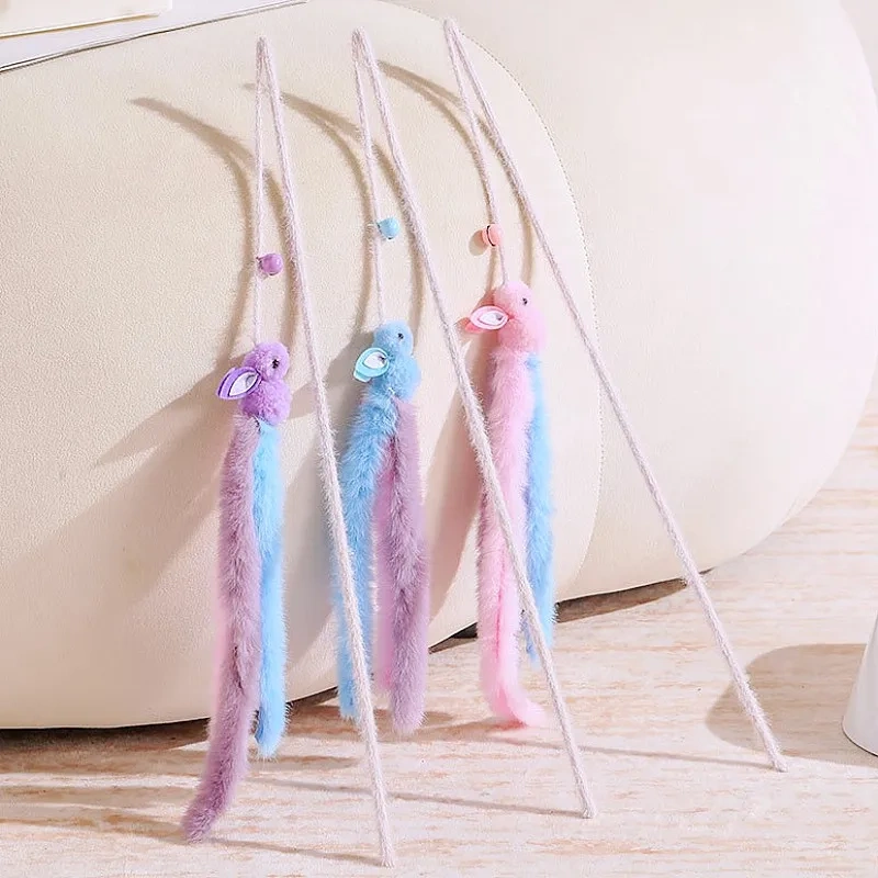 Cat Toys Plush Tassel Cats Teaser Stick Wool Rabbit Cat Toys Interactive Cute Sticks Cats Toy with Bell Kitten Toy Pet Supplies
