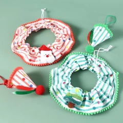 Pet Autumn and Winter Striped Scarf Christmas Pet Lace Set Christmas Tree Santa Claus Collar Hat Cat and Dog Accessories