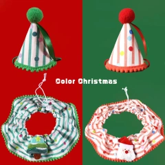 Pet Autumn and Winter Striped Scarf Christmas Pet Lace Set Christmas Tree Santa Claus Collar Hat Cat and Dog Accessories