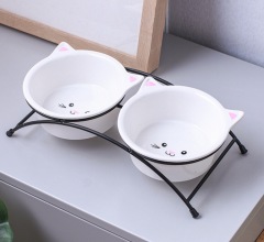 Pet ceramic iron stand double bowl