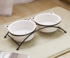 Pet ceramic iron stand double bowl
