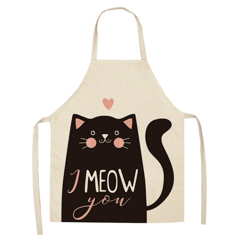 1Pcs Apron Cotton Linen Cooking Cute Cat Printed Home Sleeveless