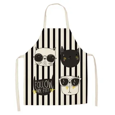 1Pcs Apron Cotton Linen Cooking Cute Cat Printed Home Sleeveless Aprons Men Women Baking Accessories Household Kitchen Supplies