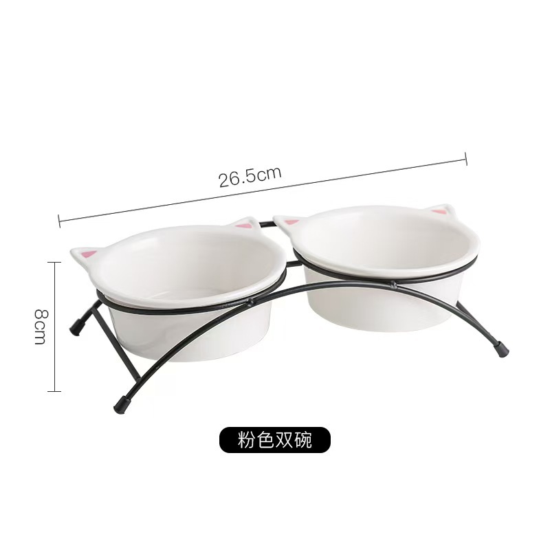Pet ceramic iron stand double bowl