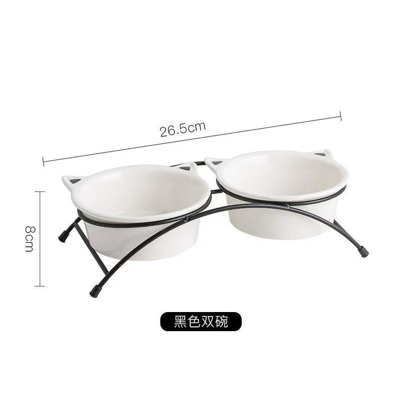 Pet ceramic iron stand double bowl